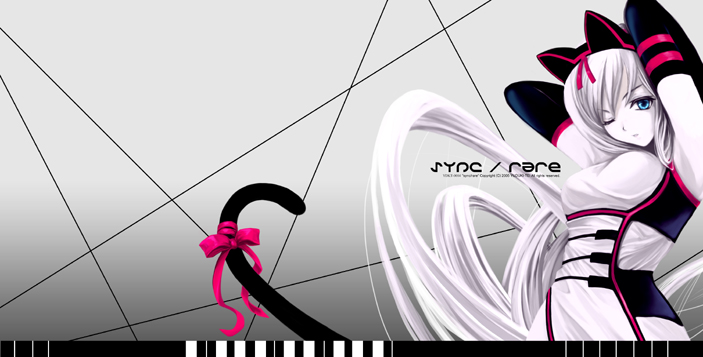 cradle (circle), misaki kurehito, original, animal ears, blue eyes, cat ears, gloves, long hair, ribbon, solo, white hair