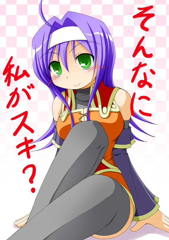earth ekami, mia (fire emblem), fire emblem, fire emblem: path of radiance, fire emblem: radiant dawn, nintendo, translated, 1girl, female focus, purple hair, solo, thighhighs