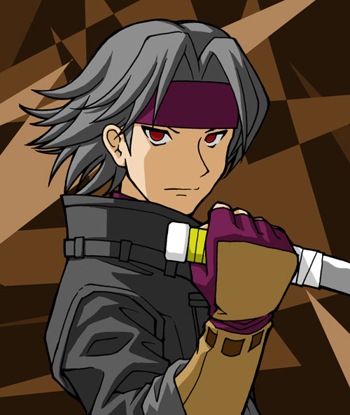 earth ekami, volke (fire emblem), fire emblem, fire emblem: path of radiance, fire emblem: radiant dawn, nintendo, 1boy, gloves, grey hair, knife, male focus, red eyes, solo, upper body