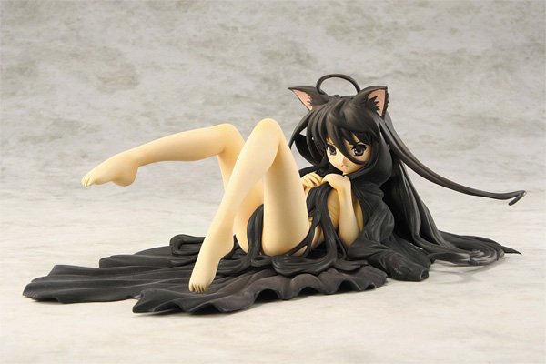 shana, shakugan no shana, photo (medium), 00s, animal ears, barefoot, black hair, cape, cat ears, figure, long hair, naked cape, nude, solo