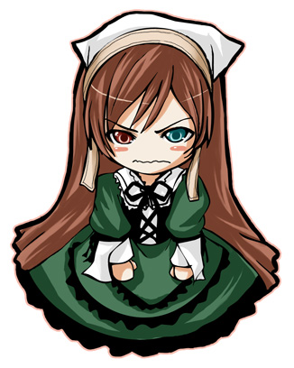 suiseiseki, rozen maiden, lowres, 00s, angry, chibi, headscarf, heterochromia, long hair, solo, very long hair, white headscarf