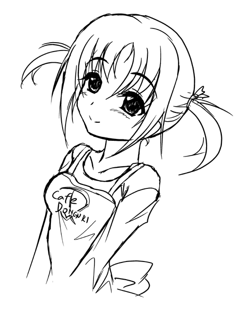 frapowa, nishizawa ayumu, hayate no gotoku!, 00s, 1girl, apron, female focus, greyscale, monochrome, sketch, smile, solo, twintails, upper body