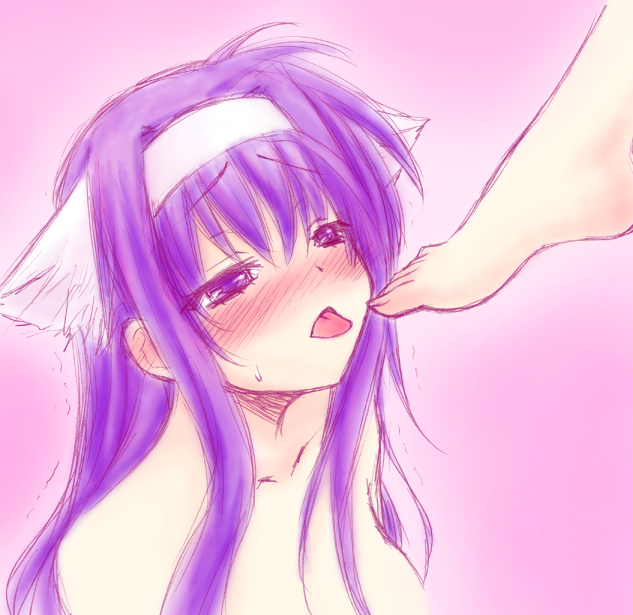 saki chisuzu, tsukimura suzuka, lyrical nanoha, mahou shoujo lyrical nanoha, mahou shoujo lyrical nanoha strikers, 00s, 1girl, animal ears, barefoot, blush, cat ears, feet, female focus, food, foot worship, licking, licking foot, plantar flexion, solo, solo focus, toes, tongue