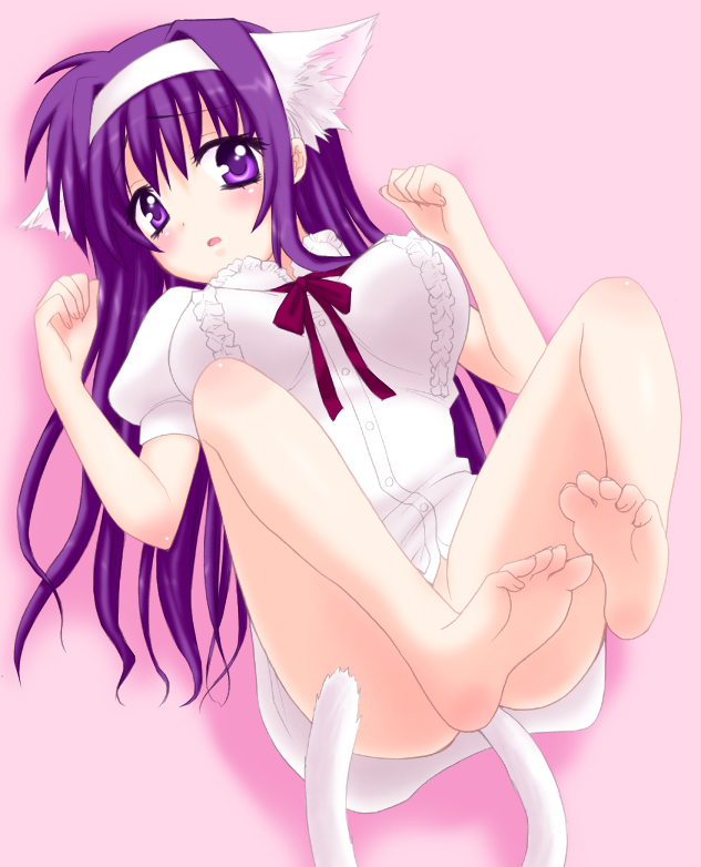 saki chisuzu, tsukimura suzuka, lyrical nanoha, mahou shoujo lyrical nanoha, 00s, animal ears, barefoot, cat ears, feet, no panties, soles, solo, toes