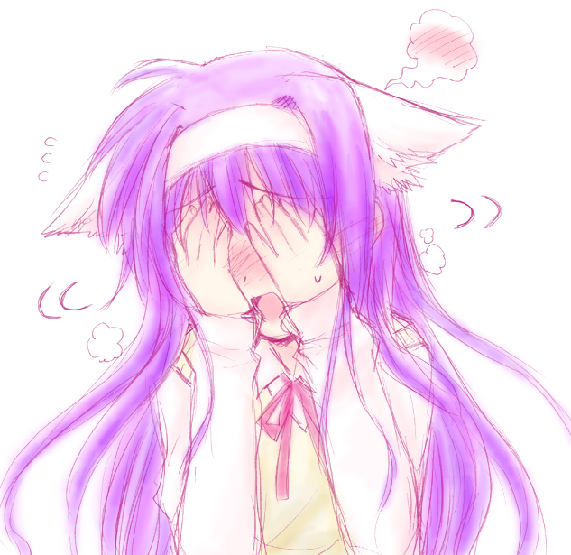 saki chisuzu, tsukimura suzuka, lyrical nanoha, mahou shoujo lyrical nanoha, 00s, 1girl, animal ears, blush, cat ears, covering own eyes, female focus, long hair, purple hair, solo, tears