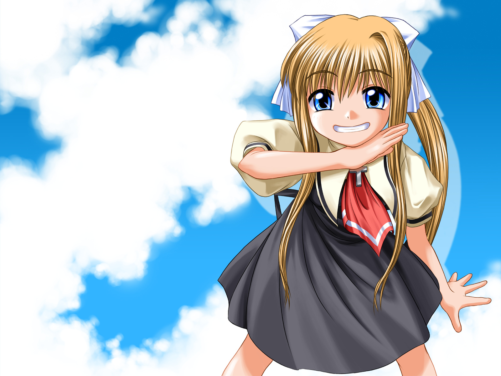bosshi, kamio misuzu, air (visual novel), highres, 00s, blonde hair, long hair, school uniform, serafuku, solo, very long hair
