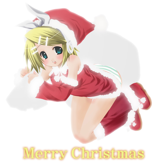 yusya, kagamine rin, vocaloid, christmas, panties, santa costume, solo, striped clothes, striped panties, underwear