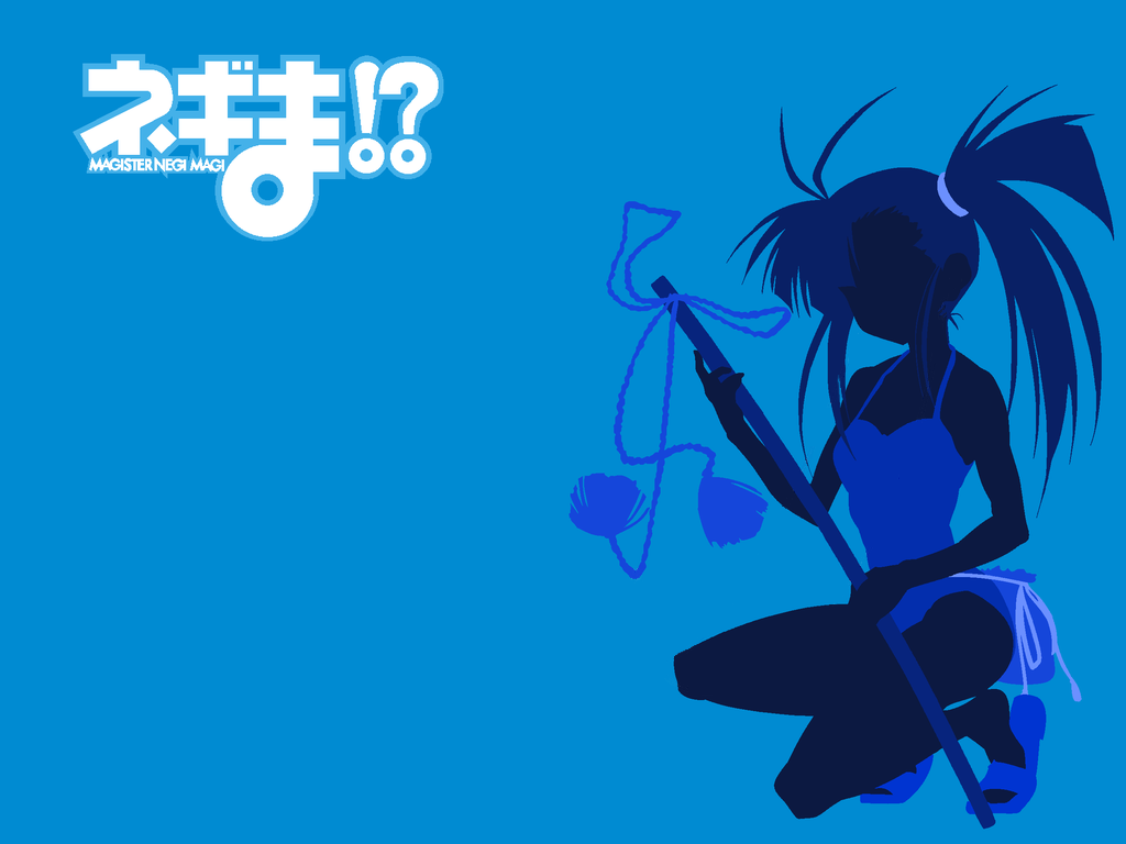 sakurazaki setsuna, mahou sensei negima!, 00s, blue theme, casual one-piece swimsuit, halterneck, katana, monochrome, one-piece swimsuit, ponytail, sandals, sheath, sheathed, side ponytail, silhouette, squatting, swimsuit, sword, weapon