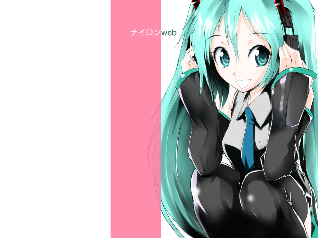 nylon (nylon 100%), hatsune miku, vocaloid, 1girl, aqua hair, female focus, long hair, solo, thighhighs, very long hair