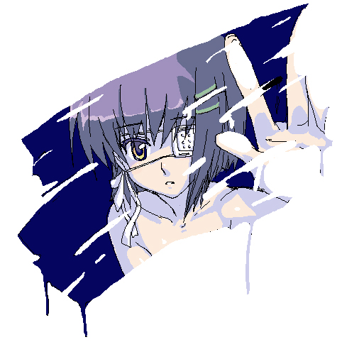 irigomame, shindou chihiro, ef (visual novel), lowres, 00s, against glass, eyepatch, hand on glass, oekaki, solo