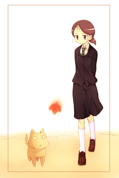 hamao, roku, inuo, kuga kokage, sketchbook full colors, 00s, blazer, dog, jacket, school uniform, solo