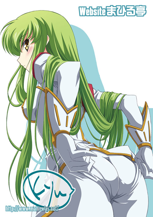 izumi mahiru, c.c., code geass, 00s, 1girl, adjusting clothes, ass, female focus, gloves, green hair, long hair, pantylines, solo, yellow eyes