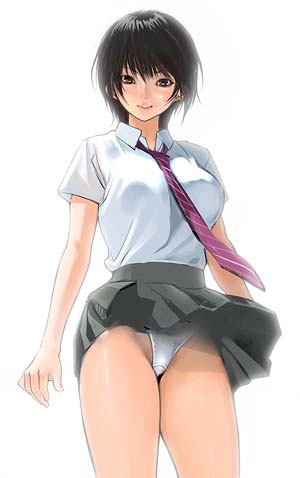 inkey, lowres, panties, school uniform, serafuku, solo, underwear, wind, wind lift