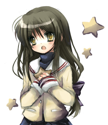 takase kanan, ibuki fuuko, clannad, lowres, 00s, 1girl, female focus, long hair, low-tied long hair, solo, starfish