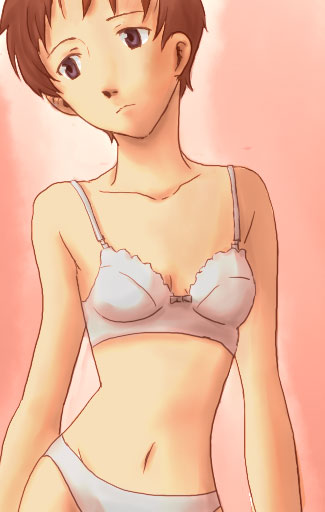 ikari shinji, neon genesis evangelion, gender request, bra, genderswap, lingerie, underwear, white bra
