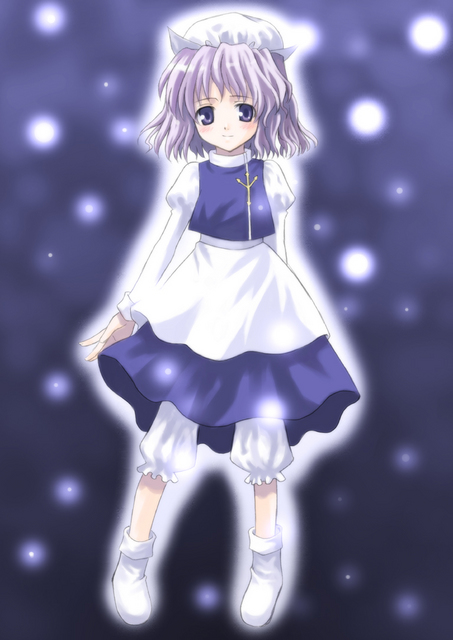 kagura mizuki, letty whiterock, touhou, 1girl, aura, bloomers, female focus, hat, purple hair, short hair, solo, underwear, white bloomers
