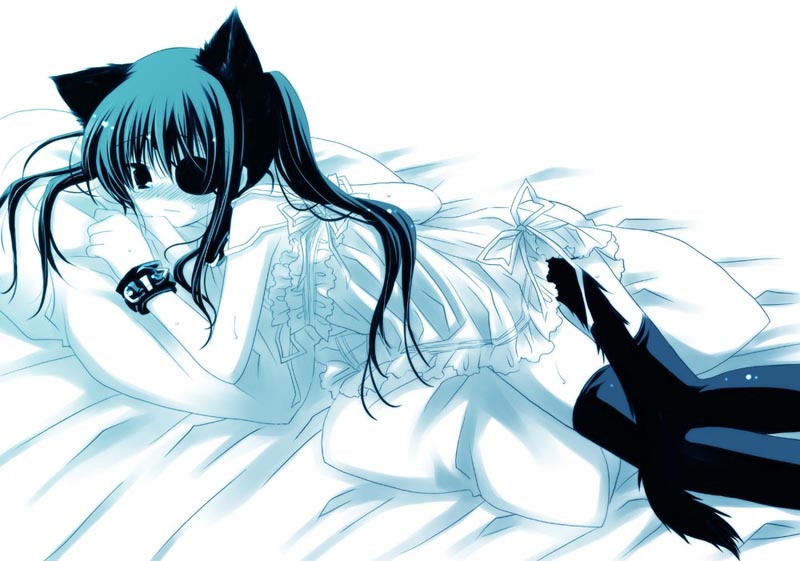 sakurazawa izumi, yagyuu kyuubei, gintama, 00s, animal ears, cat ears, cat tail, eyepatch, solo, tail, thighhighs