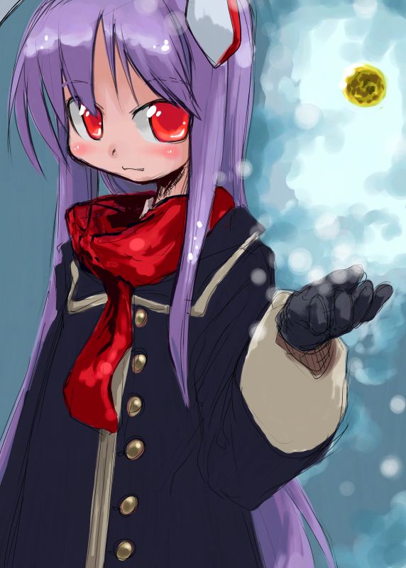 tao, tao (kadoya), reisen udongein inaba, touhou, 1girl, animal ears, coat, female focus, gloves, rabbit ears, scarf, solo