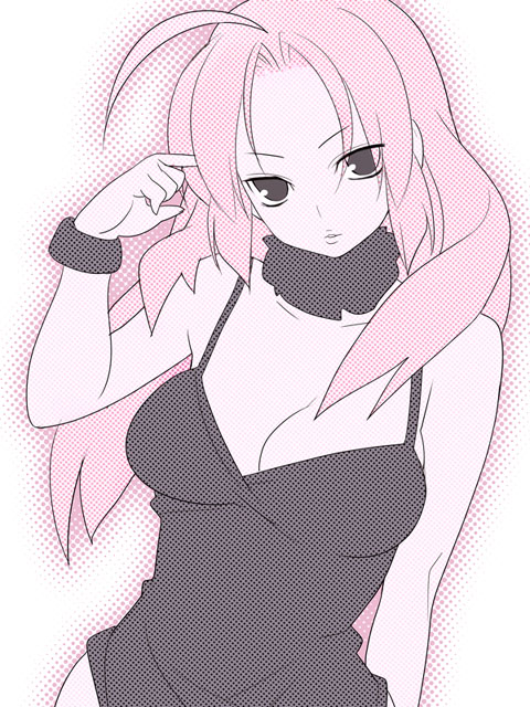 nora higuma, original, 1girl, ahoge, bracelet, breasts, cleavage, female focus, halftone, jewelry, screentones, solo