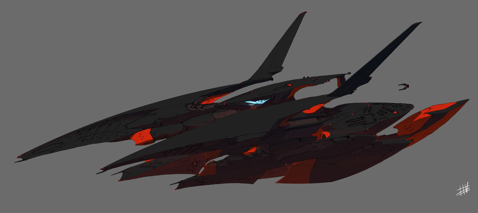 wadatsumi garland, original, highres, tagme, grey background, no humans, simple background, spacecraft, starfighter