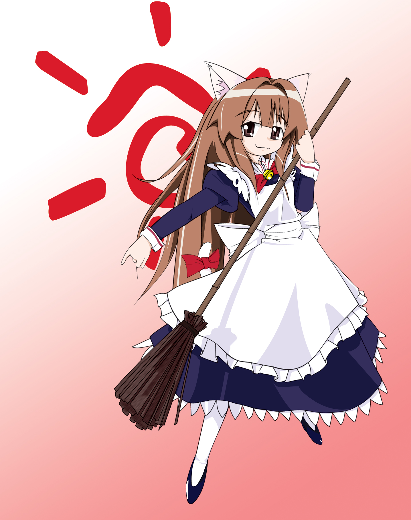 teperyndroors, seto sun, seto no hanayome, highres, 00s, 1girl, animal ears, broom, cat ears, female focus, maid, pantyhose, solo