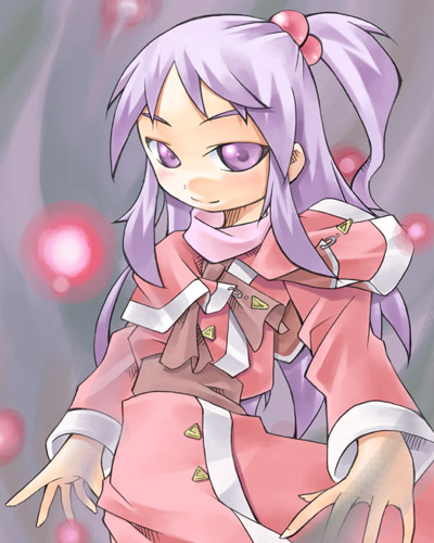 nyagakiya, shinki (touhou), mystic square, touhou, touhou (pc-98), lowres, 1girl, danmaku, dress, female focus, gradient background, hair bobbles, hair ornament, solo
