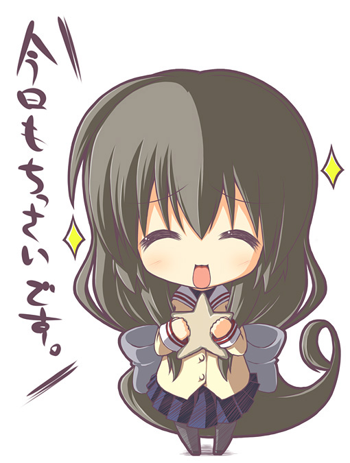 crazy developers, ibuki fuuko, clannad, translated, 00s, 1girl, bow, chibi, dozo, female focus, long hair, low-tied long hair, pantyhose, school uniform, serafuku, skirt, solo, starfish, text focus