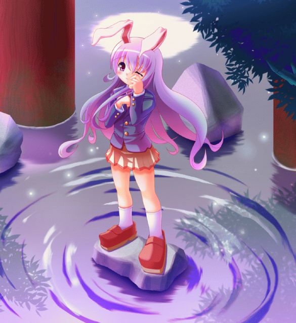takahero, reisen udongein inaba, touhou, 1girl, animal ears, female focus, full body, nature, plant, rabbit ears, skirt, solo