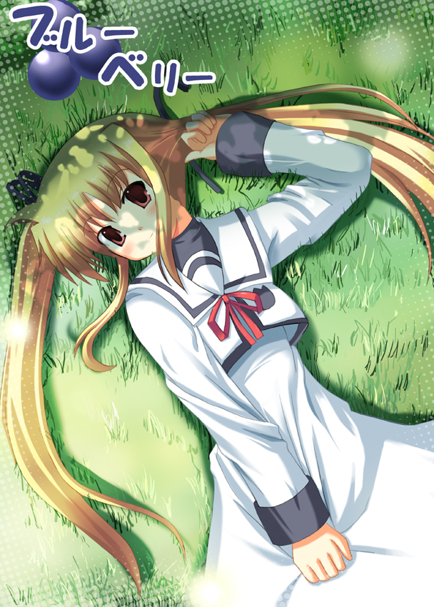 odaya, odayan, fate testarossa, lyrical nanoha, mahou shoujo lyrical nanoha, mahou shoujo lyrical nanoha a's, 00s, 1girl, blonde hair, female focus, long hair, red eyes, school uniform, serafuku, solo, twintails
