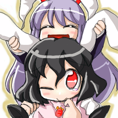 inaba tewi, reisen udongein inaba, touhou, lowres, 2girls, ^ ^, animal ears, closed eyes, female focus, multiple girls, rabbit ears, rabbit girl, upper body