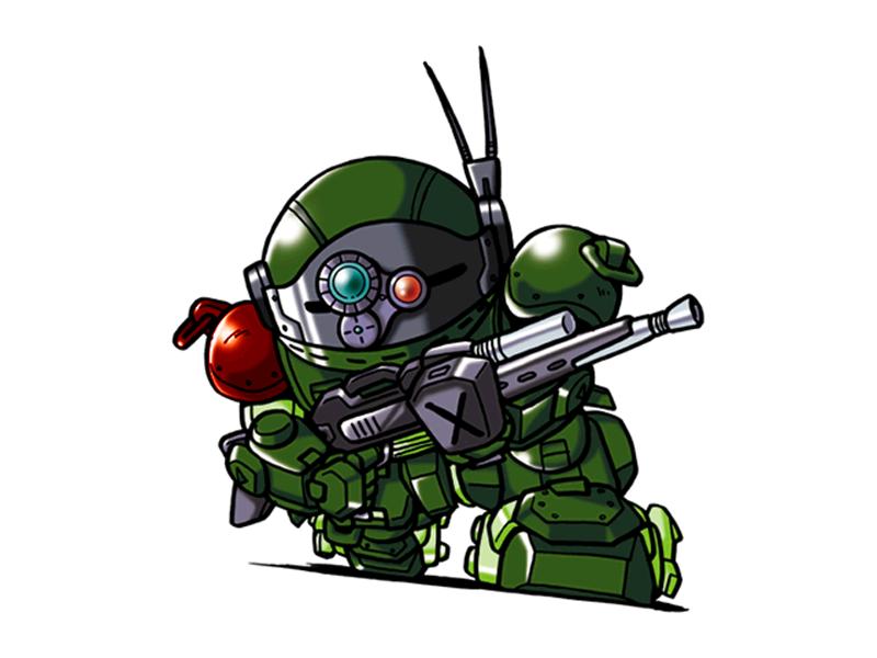 scopedog, soukou kihei votoms, armor, chibi, helmet, machinery, mecha, no humans, robot, weapon