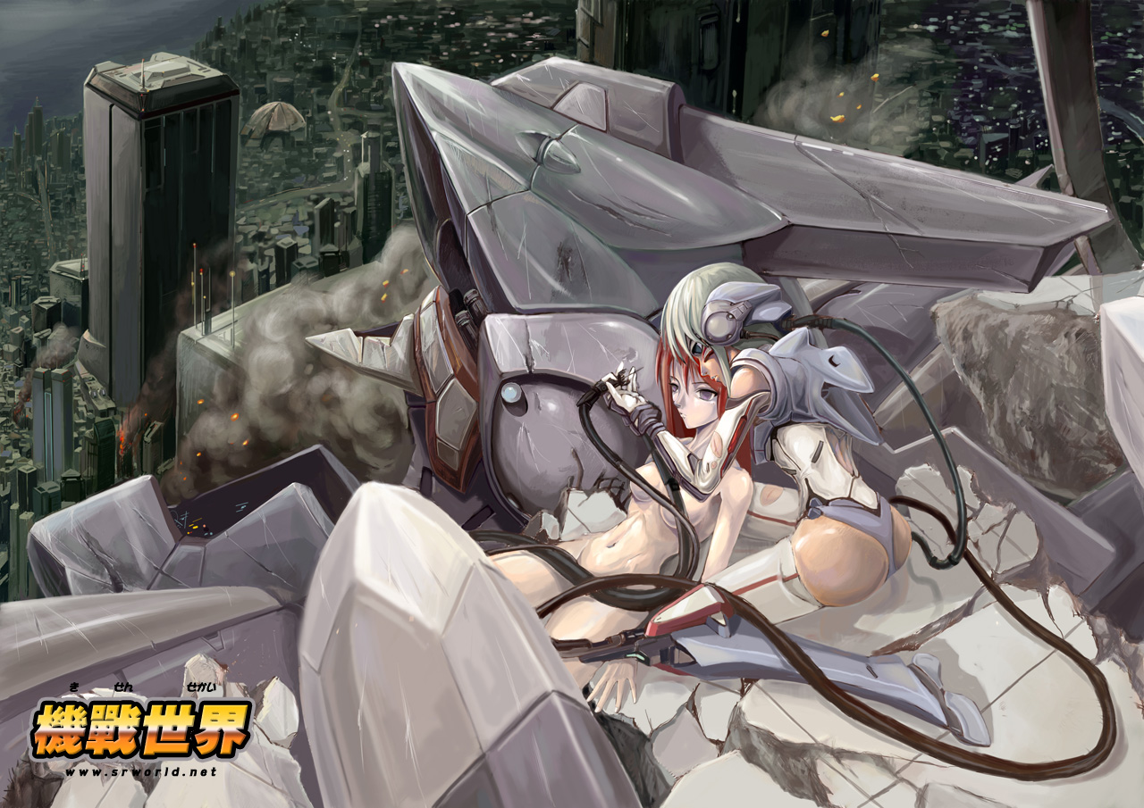 mironga, banpresto, super robot wars, 2girls, censored, convenient censoring, green hair, mecha, multiple girls, nude, red hair, robot