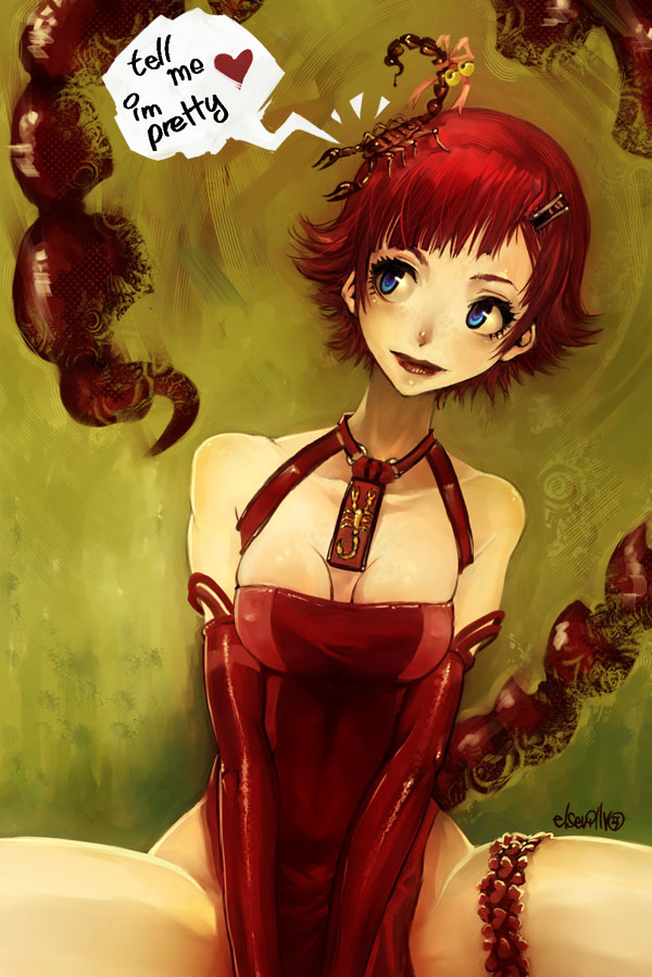 hector enrique sevilla lujan, original, elbow gloves, gloves, monster girl, red hair, scorpion, tail