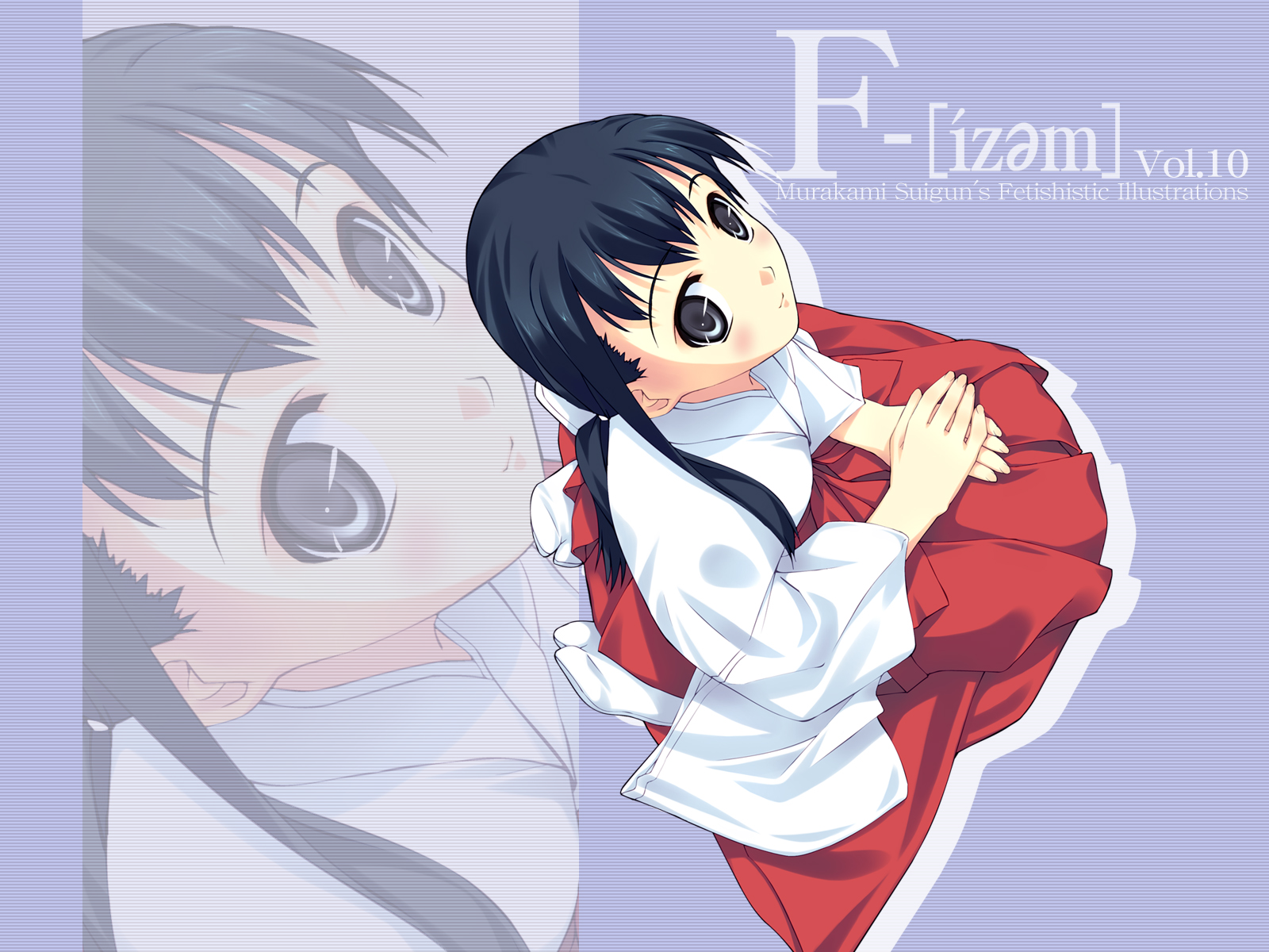murakami suigun, f-ism, original, highres, 1girl, black hair, blush, female focus, hakama, hakama skirt, japanese clothes, miko, red hakama, skirt, solo