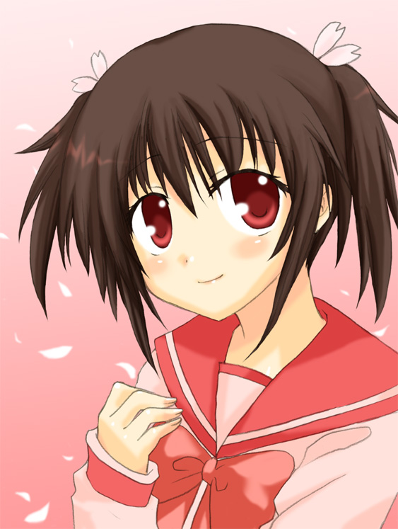 saki chisuzu, yuzuhara konomi, to heart (series), to heart 2, 00s, red eyes, school uniform, serafuku, solo