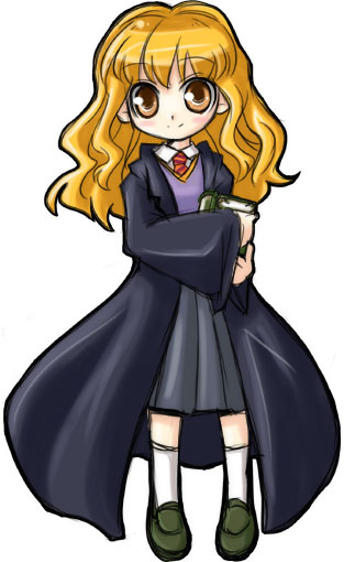 nekoyu, hermione granger, harry potter (series), wizarding world, 1girl, black socks, blonde hair, book, brooch, brown eyes, brown hair, coat, female focus, full body, gem, jacket, jewelry, kneehighs, loafers, long hair, looking at viewer, open clothes, open jacket, pigeon-toed, shoes, simple background, socks, solo, standing, wavy hair, white background, yellow eyes