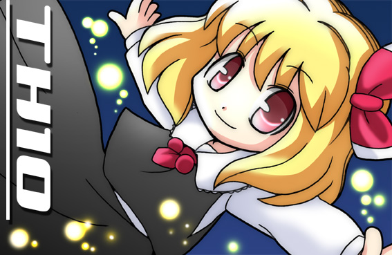 nekoyu, rumia, embodiment of scarlet devil, touhou, 1girl, blonde hair, female focus, hair ribbon, necktie, outstretched arms, red eyes, ribbon, short hair, solo, spread arms