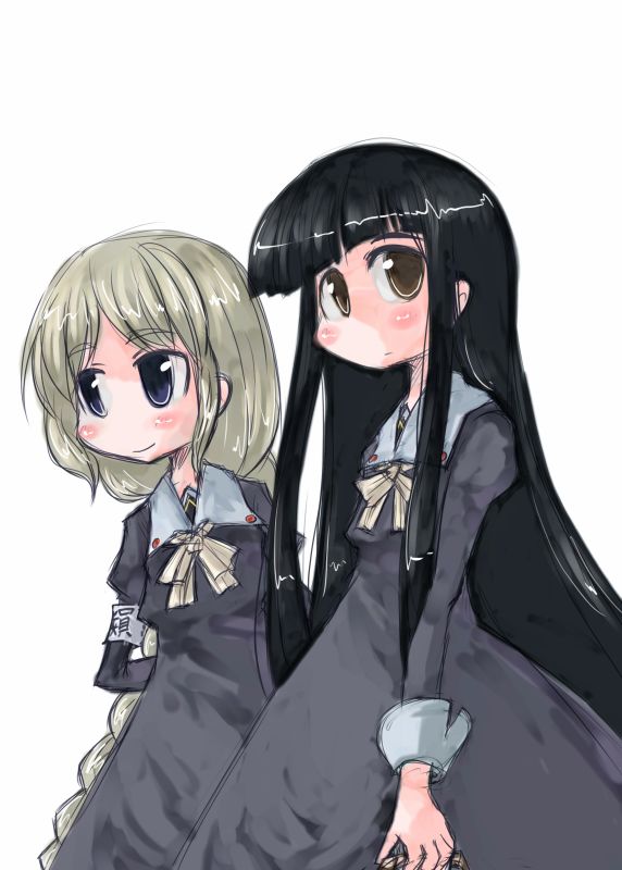 tao, tao (kadoya), houraisan kaguya, yagokoro eirin, touhou, 2girls, alternate costume, black hair, female focus, long hair, multiple girls, school uniform, serafuku