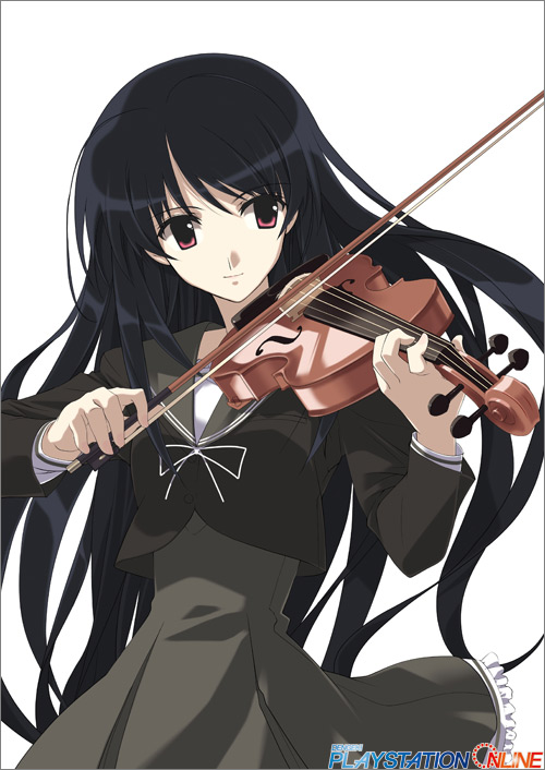 yatsushiro nanaka, myself yourself, 00s, 1girl, female focus, instrument, school uniform, serafuku, simple background, solo, violin