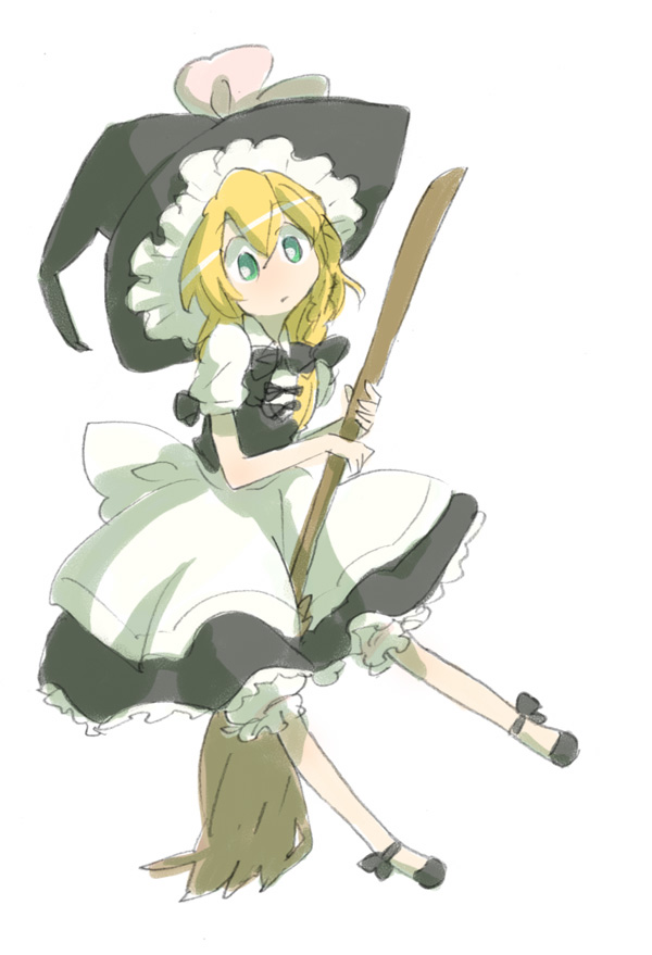 mokeo, kirisame marisa, touhou, 1girl, blonde hair, broom, broom riding, female focus, hat, solo, witch hat