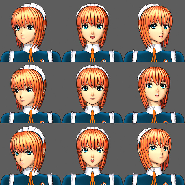 tagme, 1girl, 3d, female focus, grey background, maid, multiple views, simple background