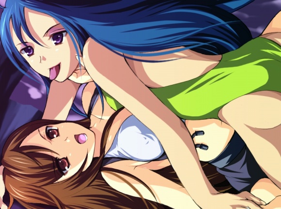 pollensalta, tifa lockhart, final fantasy, final fantasy vii, 1990s (style), 2girls, blue hair, brown hair, dress, leotard, long hair, monster girl, multiple girls, one-piece swimsuit, purple eyes, swimsuit, you gonna get raped, yuri