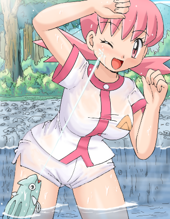 pokemoa, remoraid, whitney (pokemon), nintendo, pokemon, lowres, food, fruit, gen 2 pokemon, gym leader, melon, pokemon (creature), wet