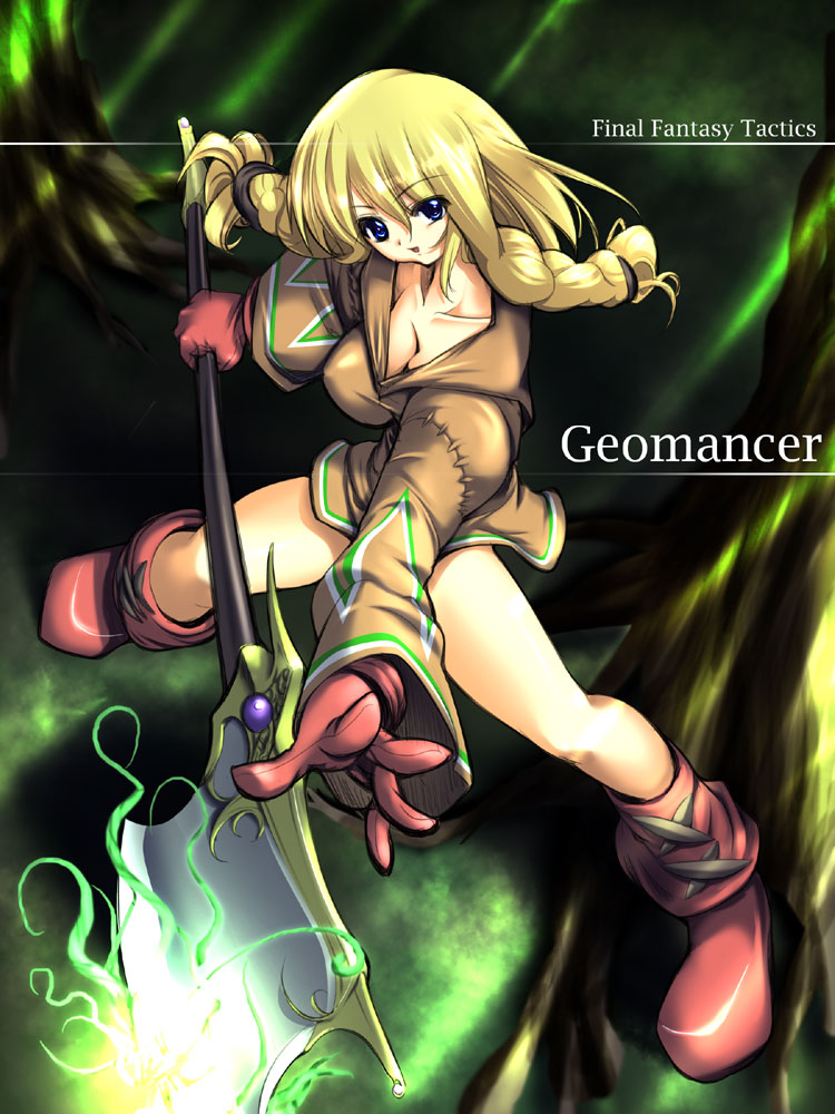 gunner-l, geomancer (fft), final fantasy, final fantasy tactics, square enix, 1girl, axe, female focus, geomancer, solo, warrior, weapon