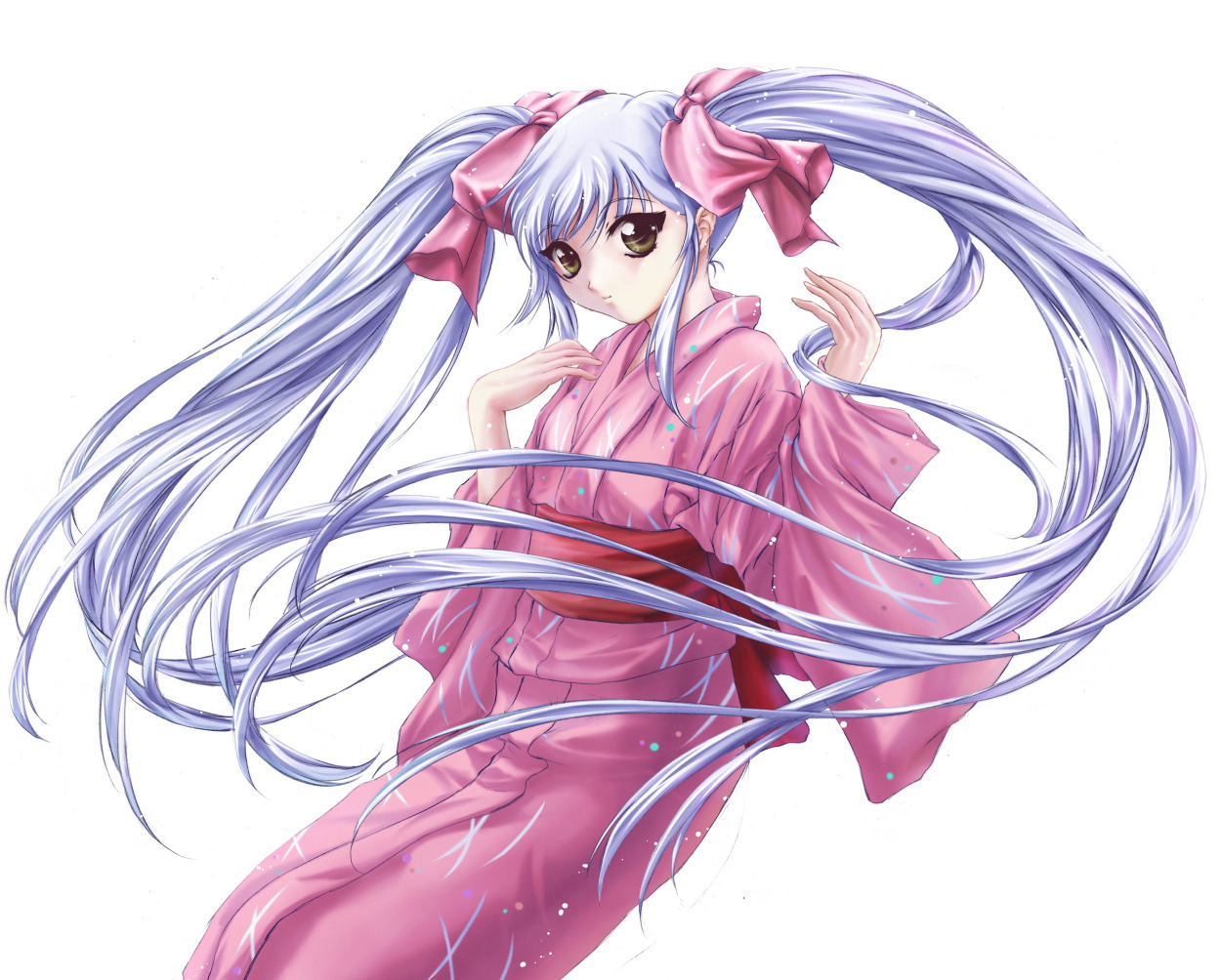 kisaragi (l-calena), hoshino ruri, kidou senkan nadesico, 1girl, female focus, hair ribbon, japanese clothes, kimono, long hair, ribbon, solo, twintails