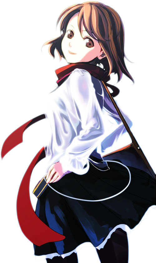 yakepu, 1girl, black pantyhose, brown eyes, brown hair, female focus, pantyhose, scarf, skirt, solo
