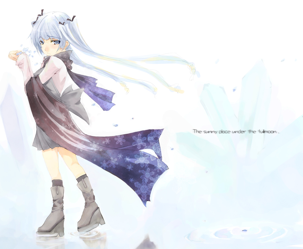 original, tagme, 1girl, boots, english text, female focus, scarf, solo, twintails