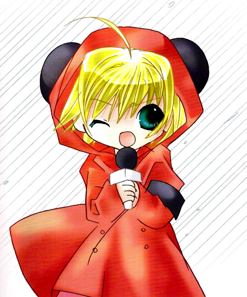 koge donbo, piyoko, di gi charat, highres, tagme, rain, raincoat, red raincoat, solo