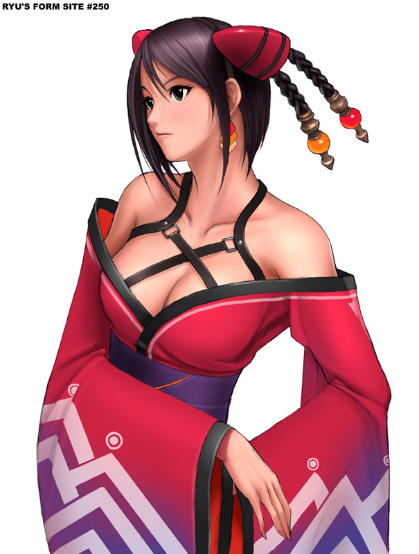 ryu (ryu's form site), 1girl, breasts, cleavage, female focus, japanese clothes, kimono, large breasts, short hair, solo