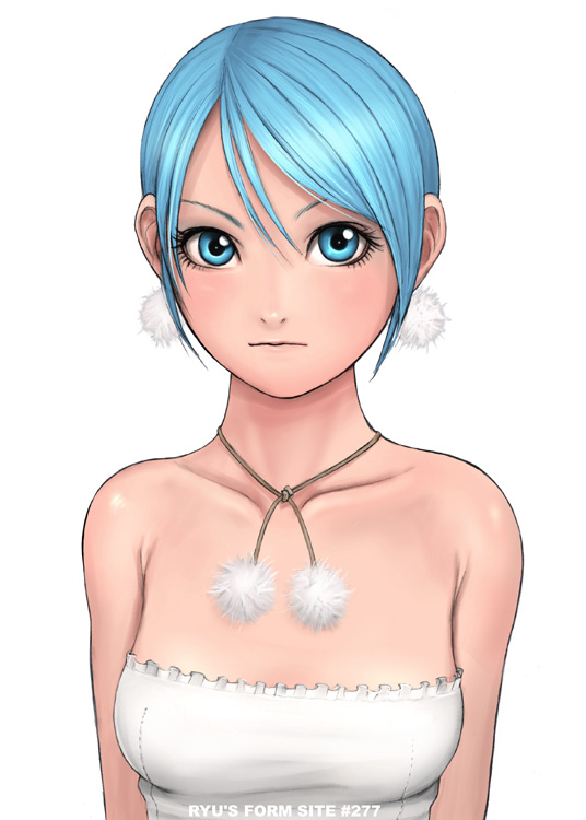 ryu (ryu's form site), tagme, 1girl, blue eyes, blue hair, female focus, matching hair/eyes, short hair, solo